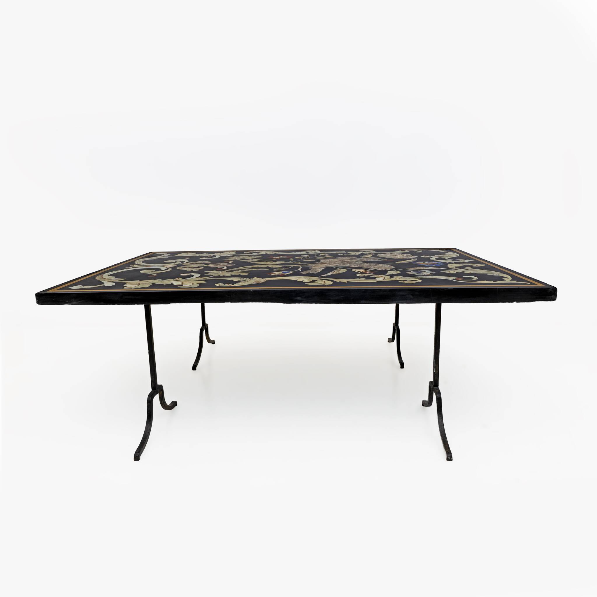 20th Century Italian Handmade Wrought Iron Coffee Table Frame Inlaid Marble