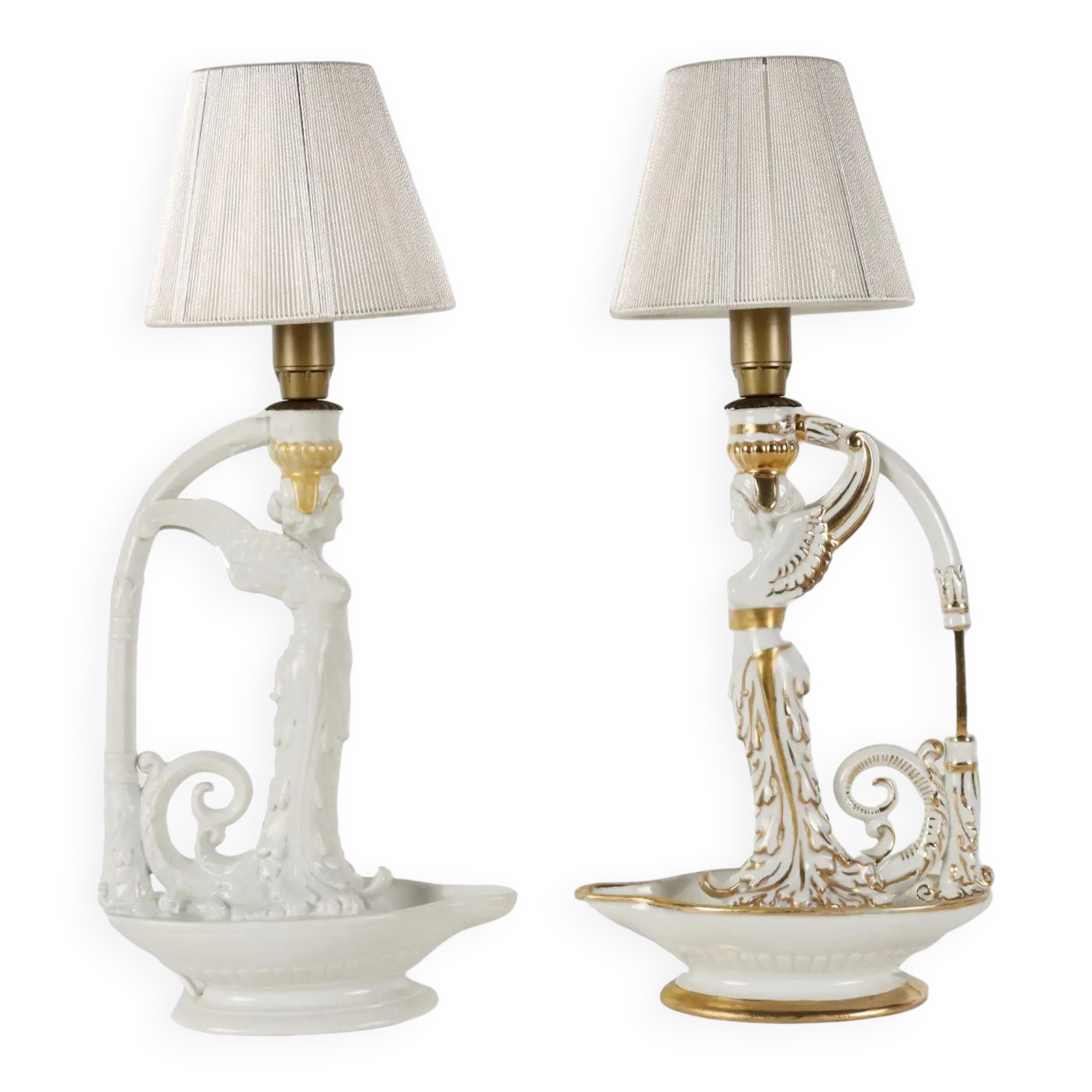Pair of neoclassical style lamps in porcelain, Italy, 20th century