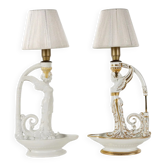 Pair of neoclassical style lamps in porcelain, Italy, 20th century