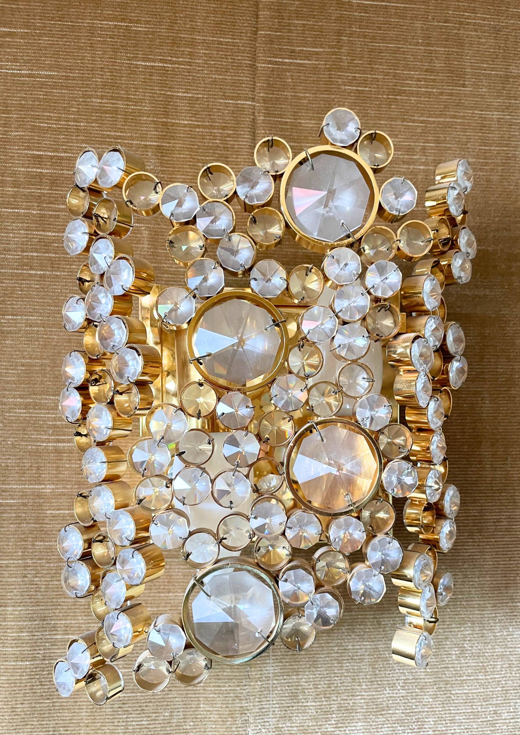 Set of 2 brass and crystal wall lights by Palwa