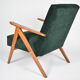 Restored compas armchair, green forest fabric, teak wood, 1960