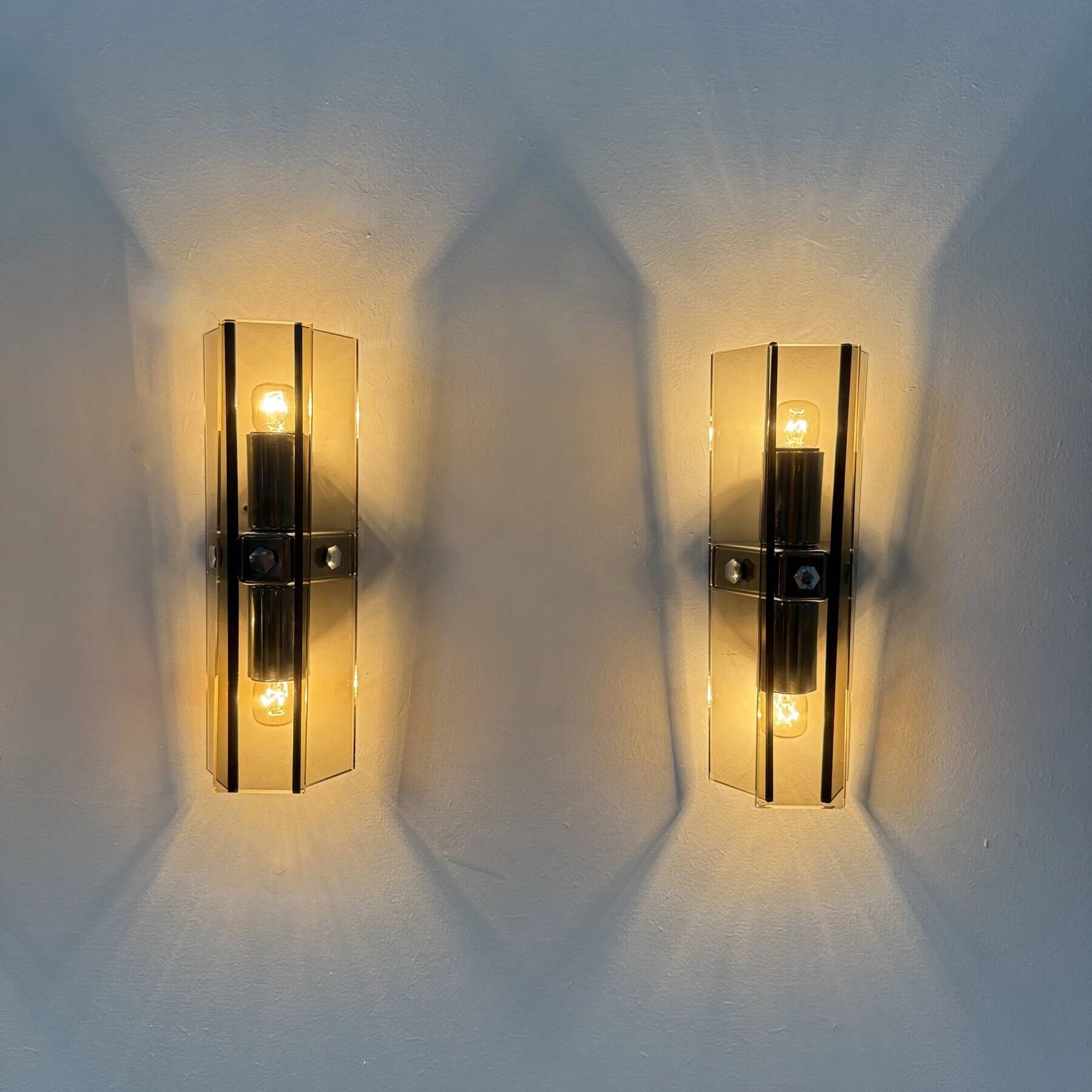 Set of 3 Veca glass wall lamps / sconces, 1970s Italy