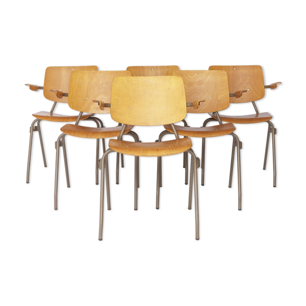6 chaises empilables par Kho Liang Ie pour Car Katwijk, années 1950