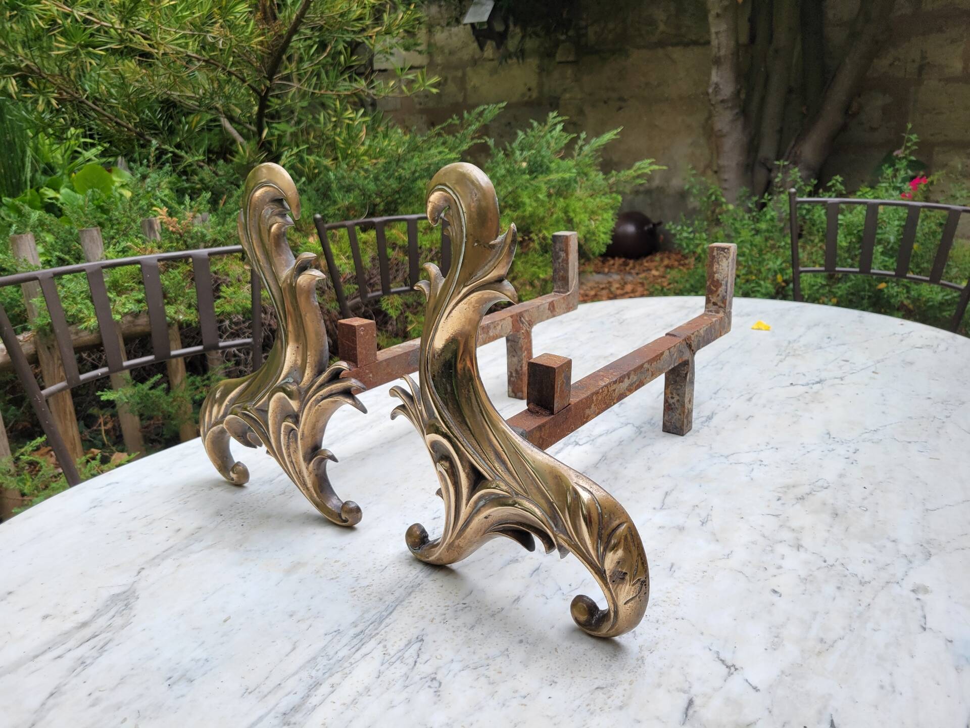 Gilded bronze chenets from the 19th century