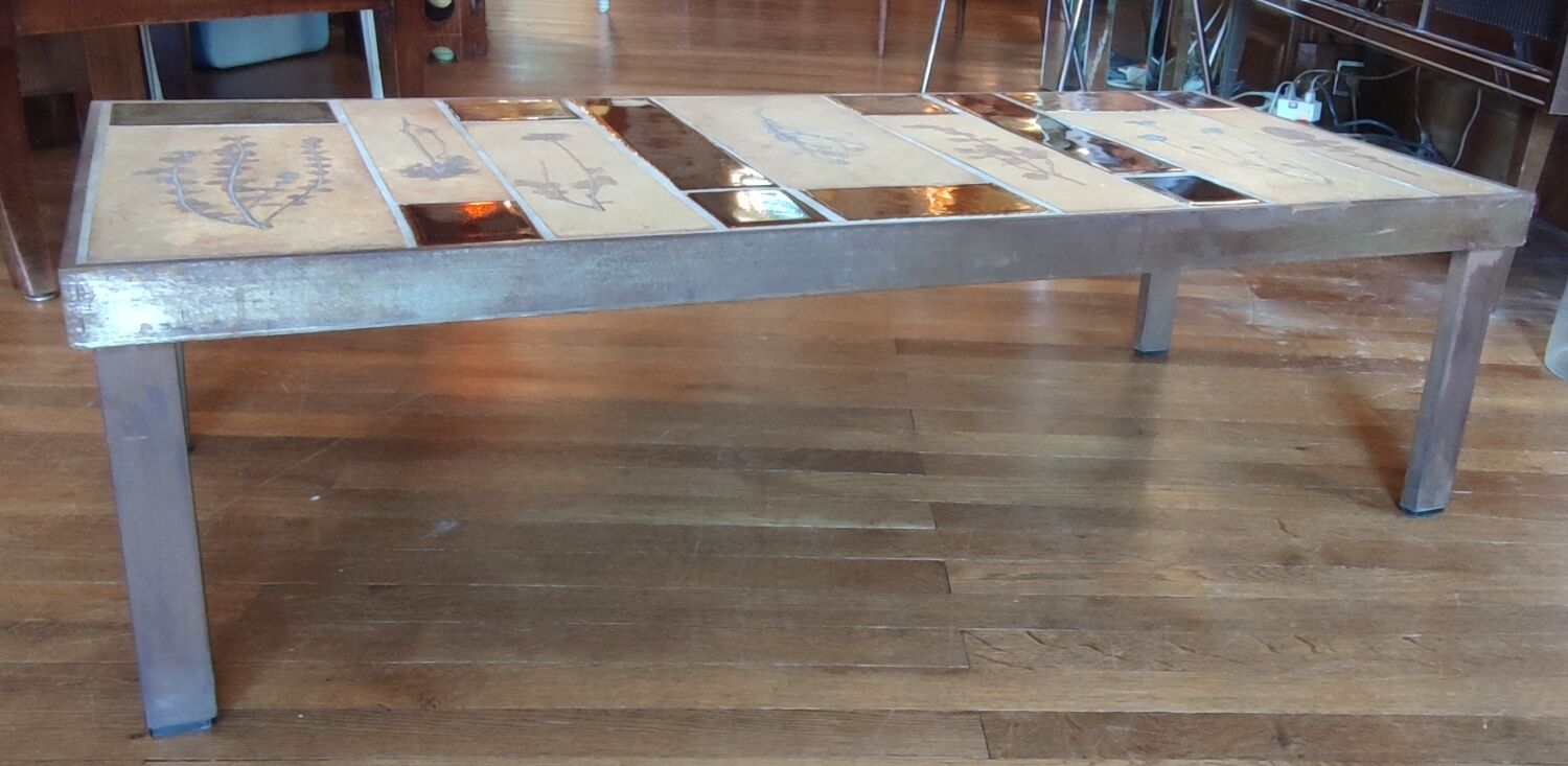 Coffee table herbarium décor Roger Capron Vallauris