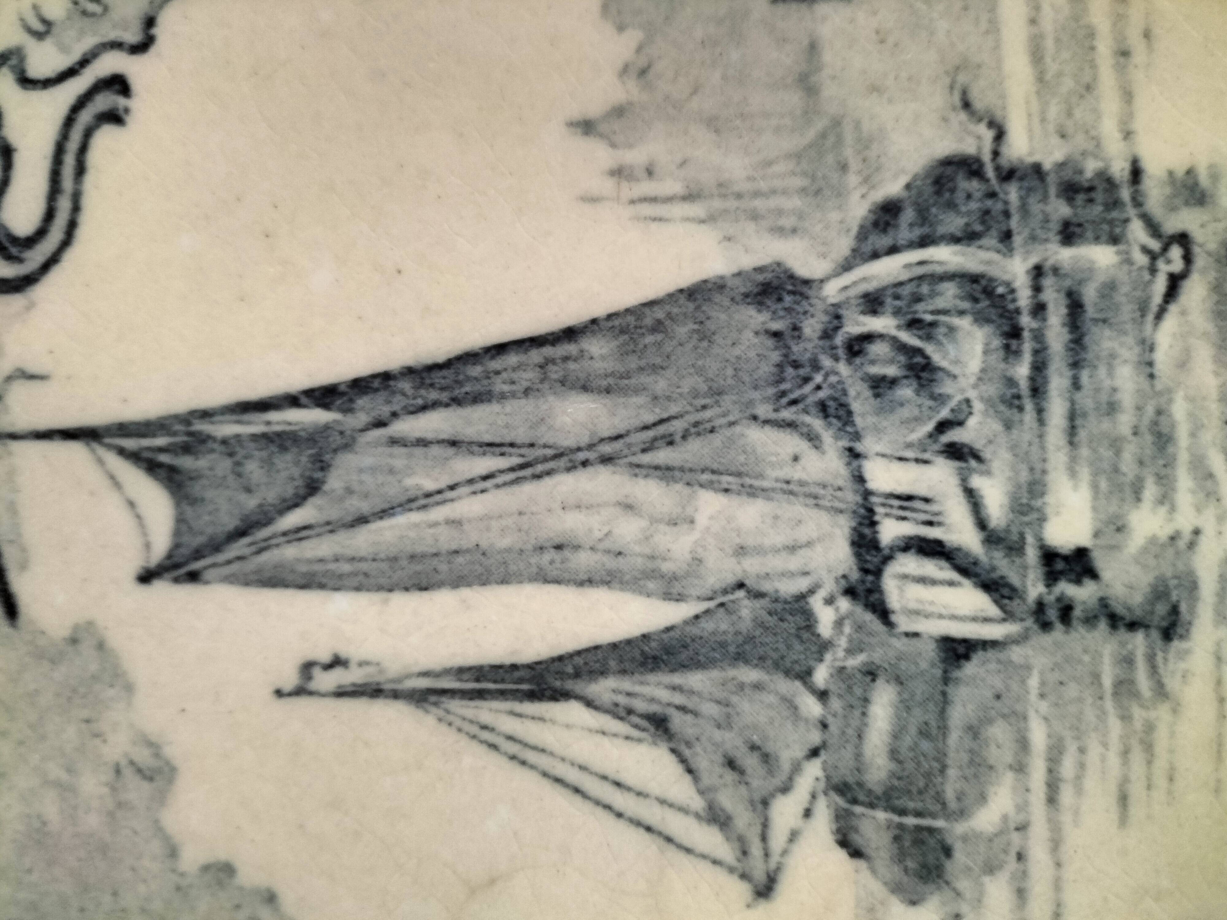 Old tile in Gien faience with Art Nouveau decoration