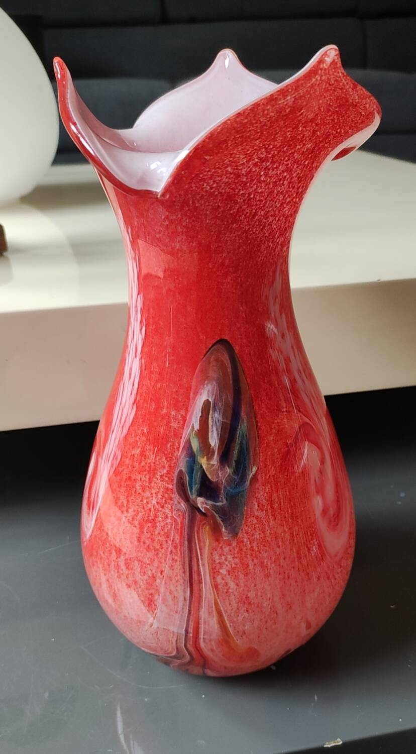 Large Floral Ball Vase/Kaysersberg Art Glassware. Speckled/Volutes