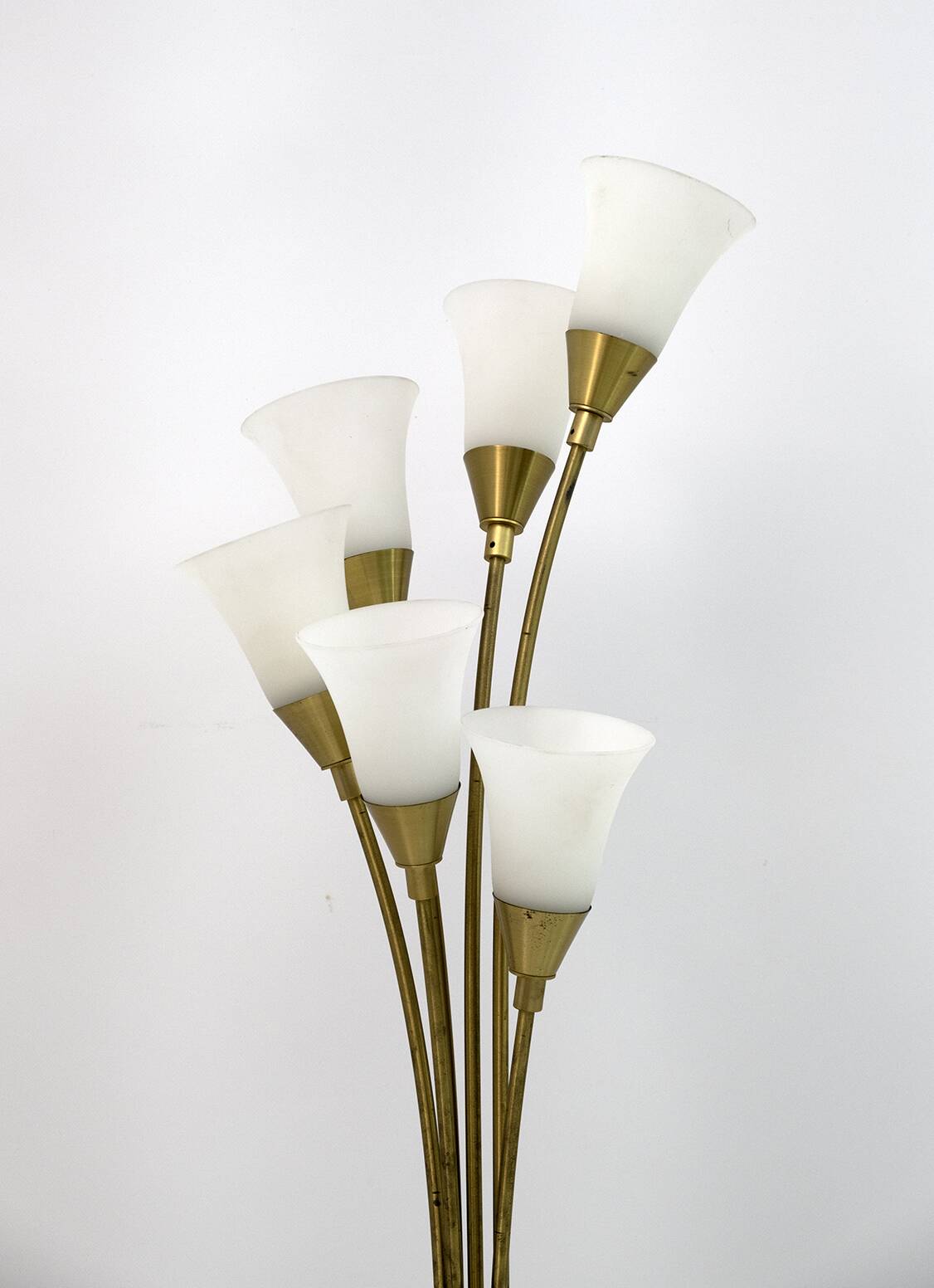Mid-Century Modern Italian Opaline Glass and Gilt Brass Tulip Floor Lamp,60