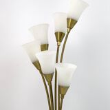 Mid-Century Modern Italian Opaline Glass and Gilt Brass Tulip Floor Lamp,60