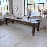 XL farmhouse table in solid oak, brutalist style, 20th century.