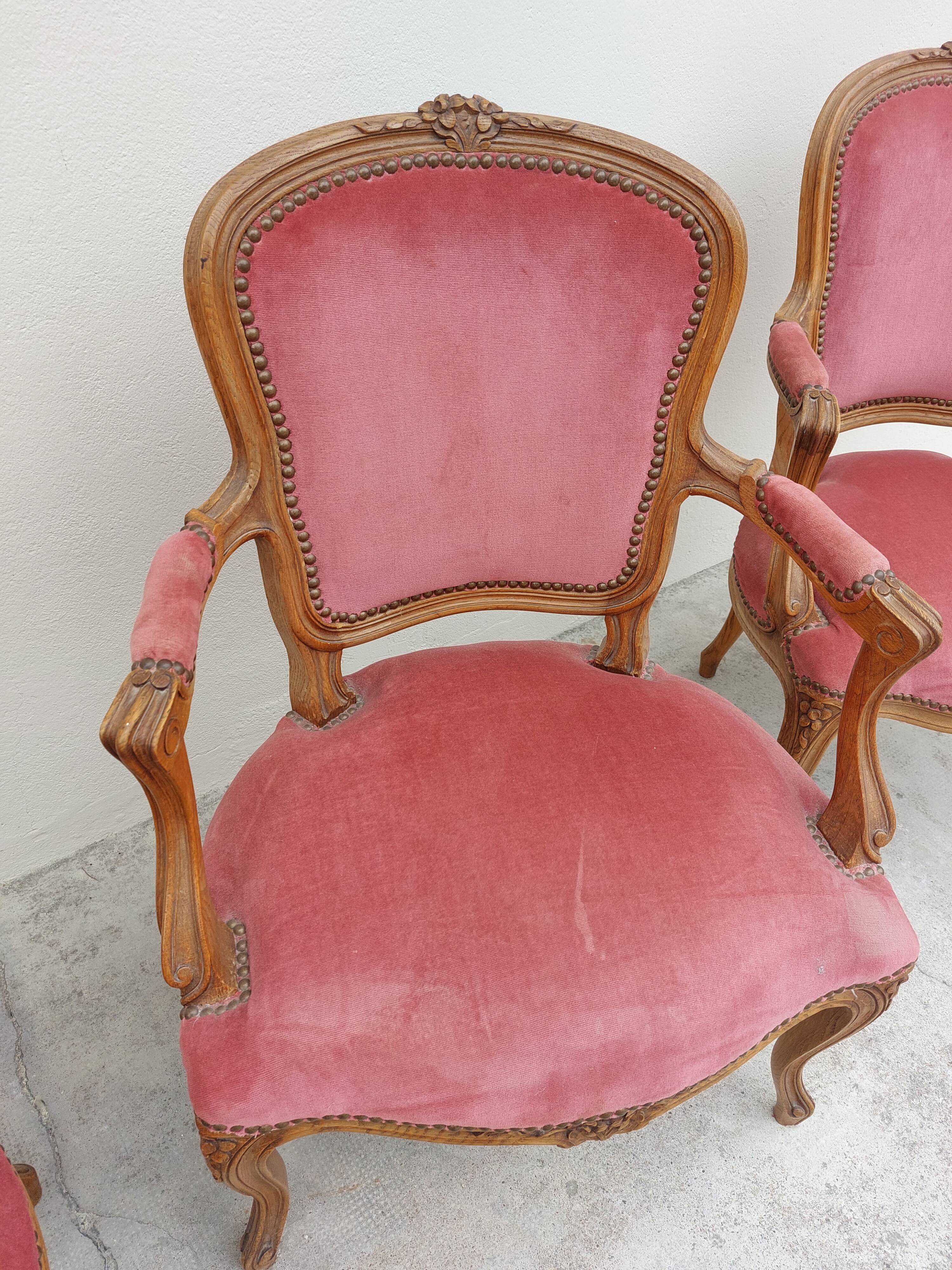 Series of 3 Louis XV chairs in old oak