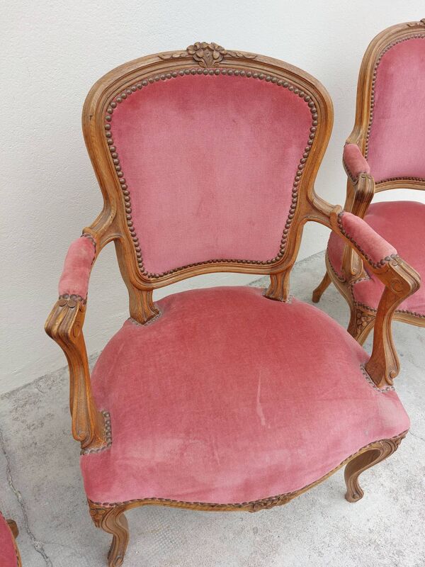 Série de 3 chaises Louis XV en chêne ancienne