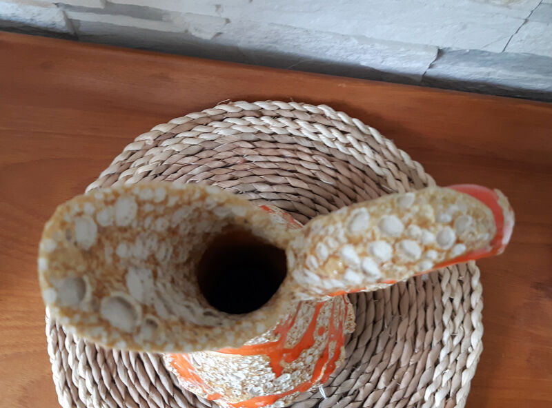 Large vase orange jug "fat lava" signed Vallauris.