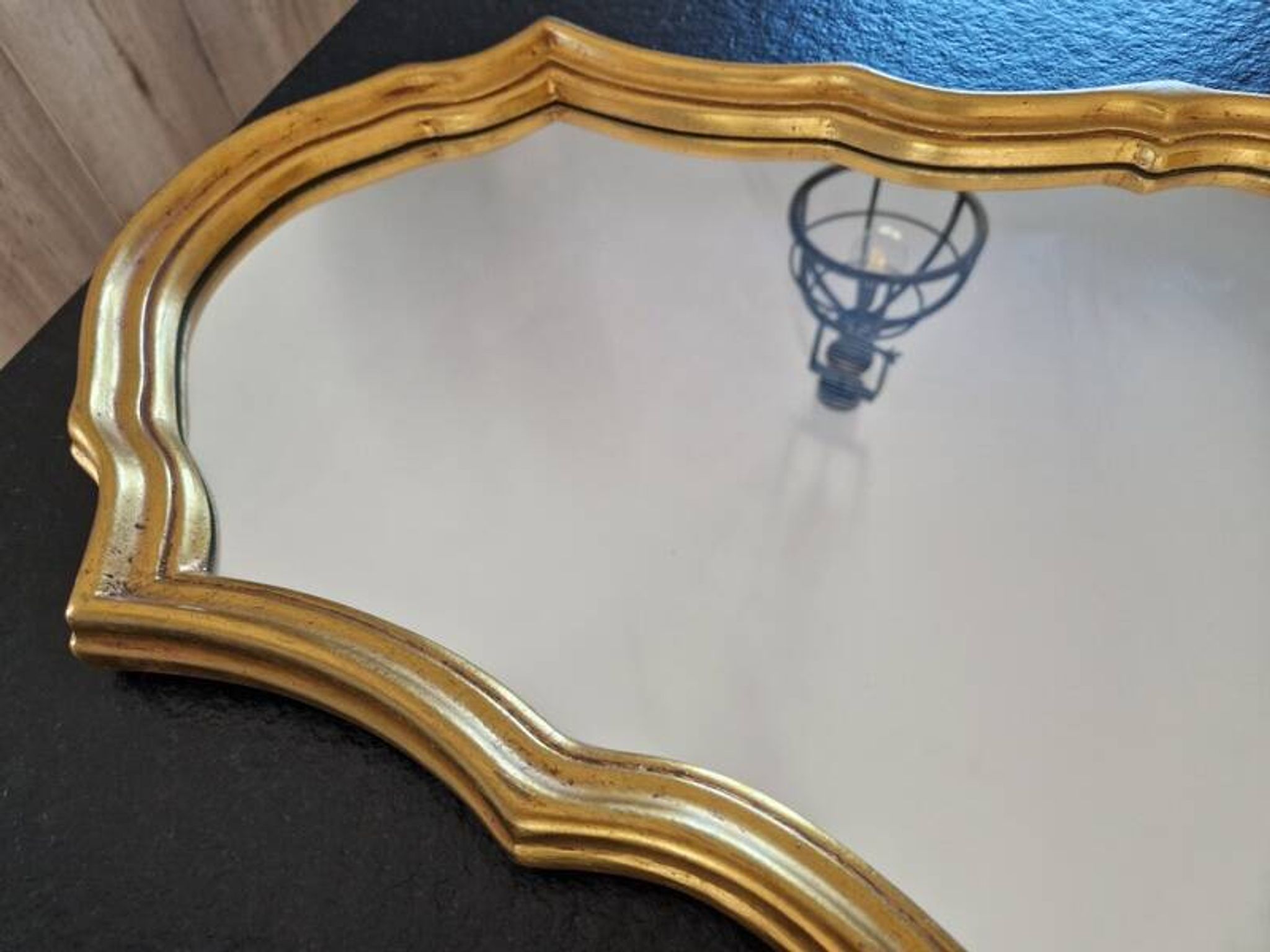 Golden wooden mirror in Louis XV Rococo style 1970