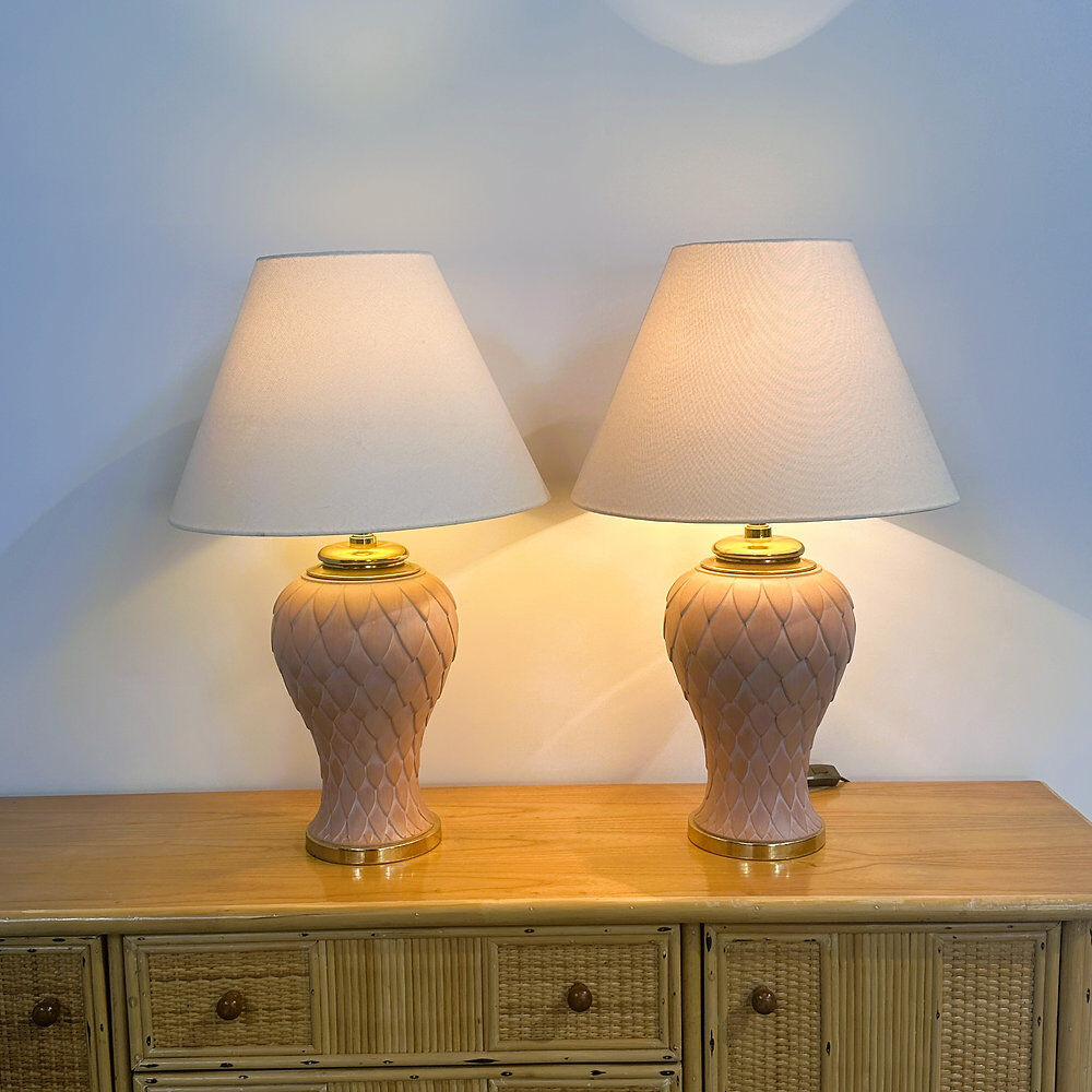 French pair of terracotta ceramic table lamps, 1980s