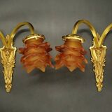 Pair of Louis XVI style wall lights from Lucien GAU, Paris - gilt bronze