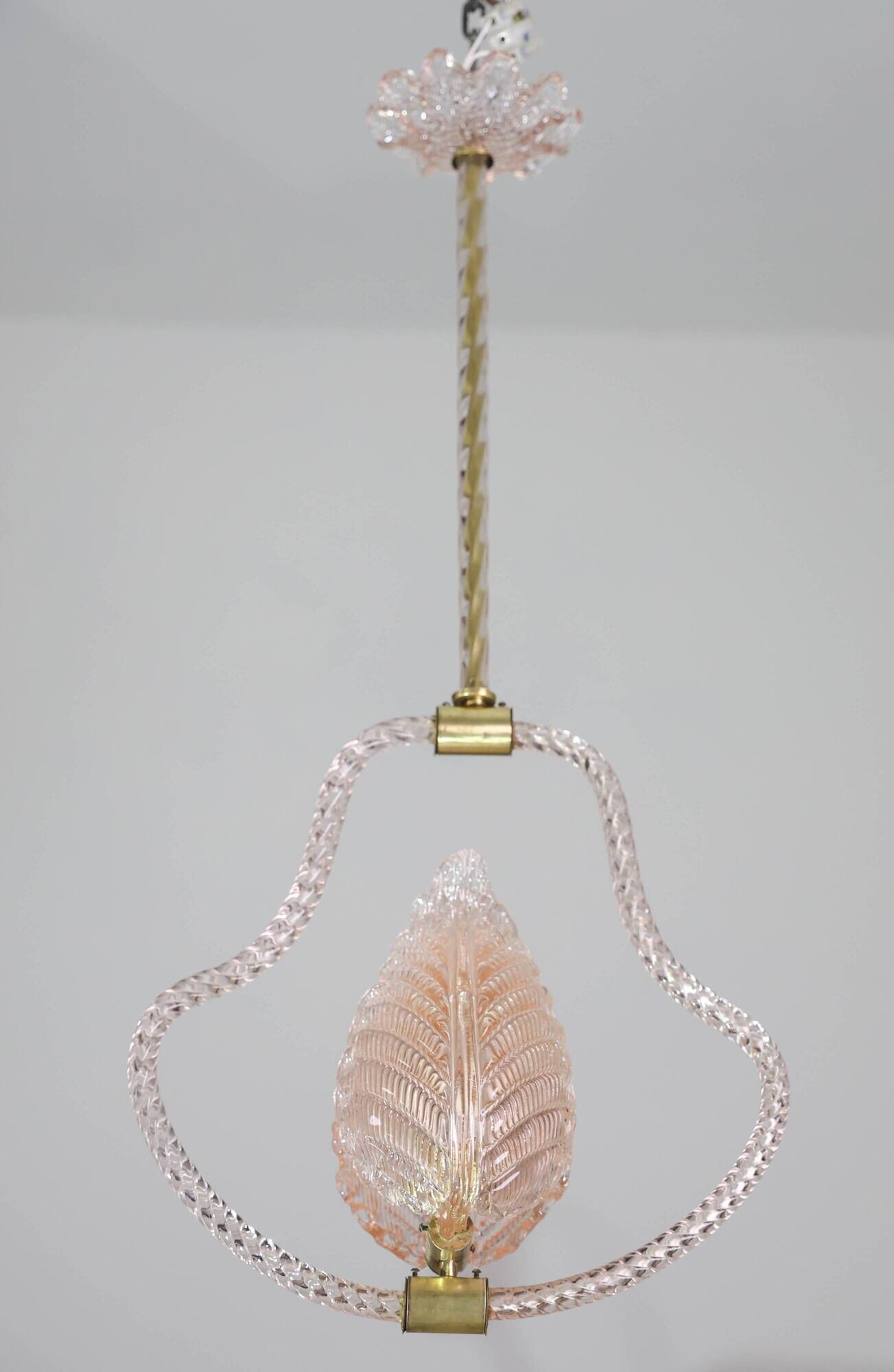 Midcentury Pink Leaf Murano Glass Chandelier by Barovier e Toso, 1950s