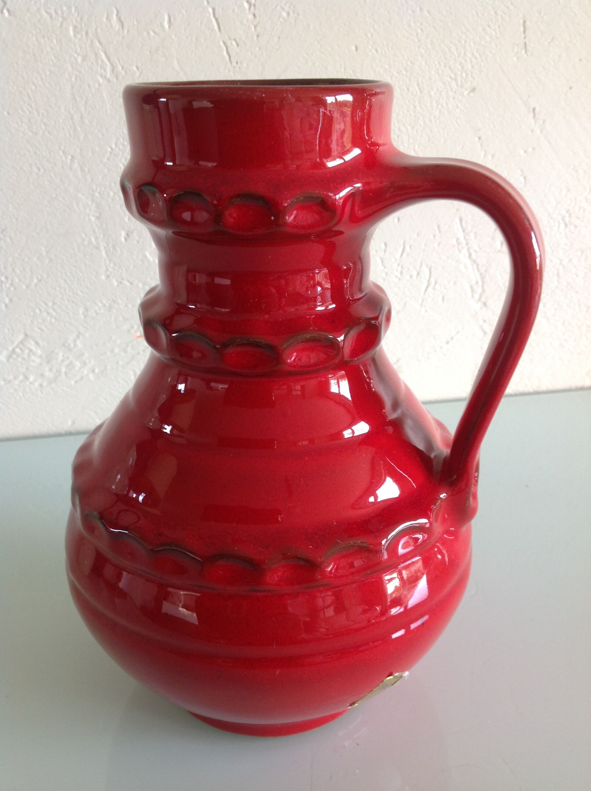 Fat Lava red ceramic vase by Pfortner Keramik / vintage 60s-70s