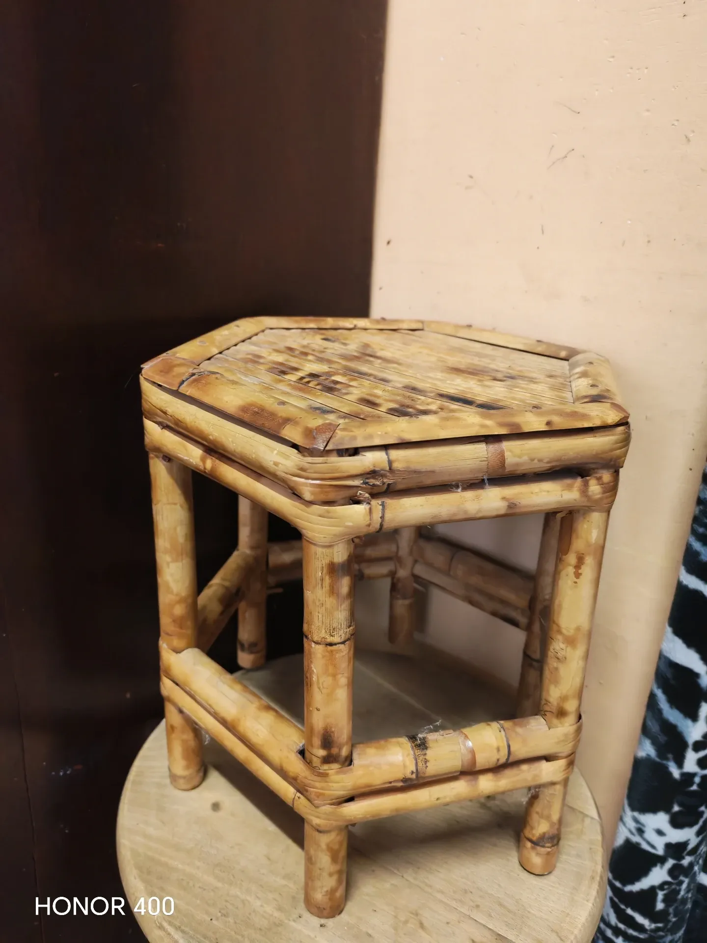 Vintage burnt bamboo side table