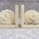 Pair of vintage alabaster bookends decor flower 1970
