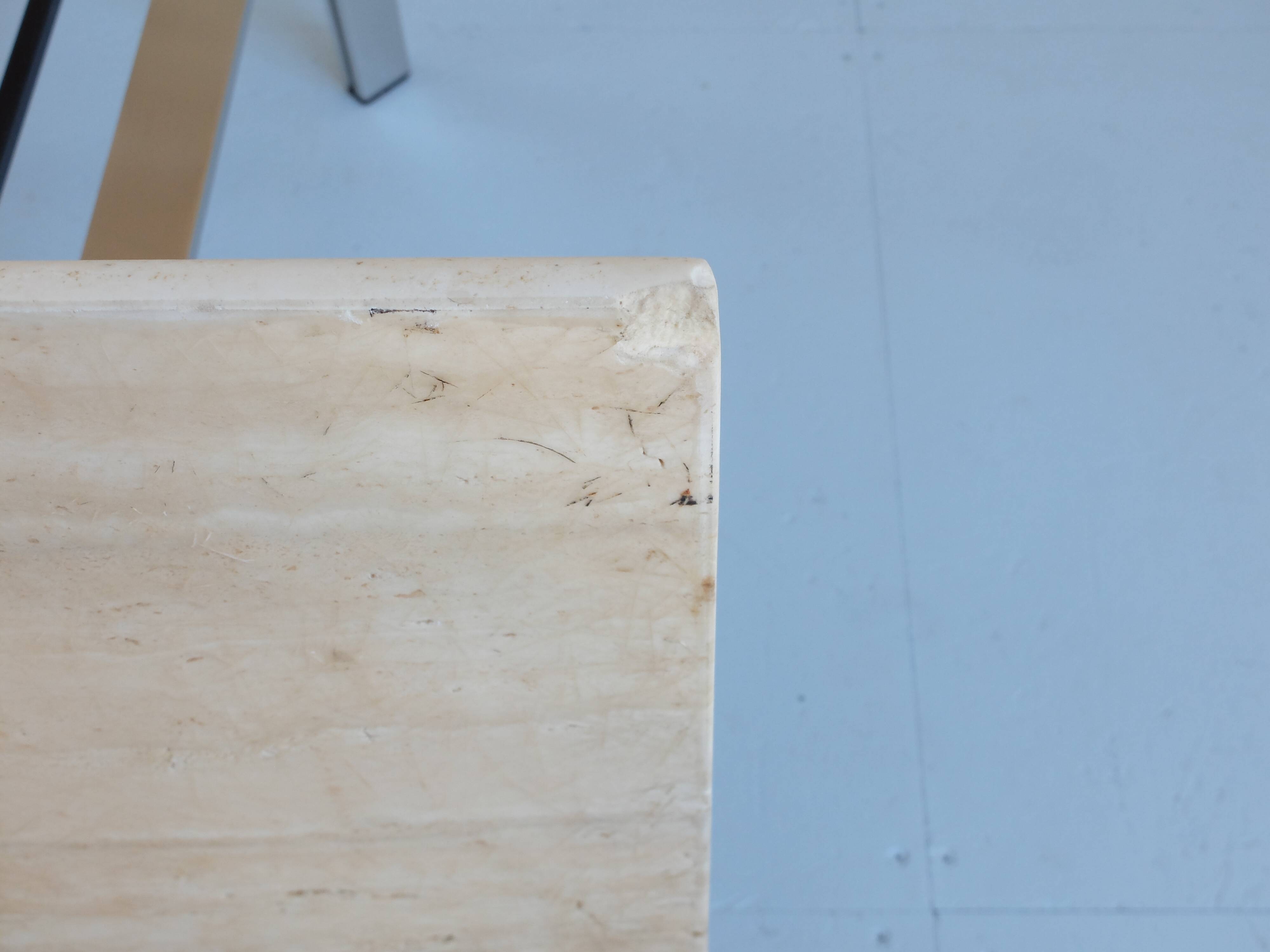 Chrome and travertine coffee table, Artelano France, 1980s.