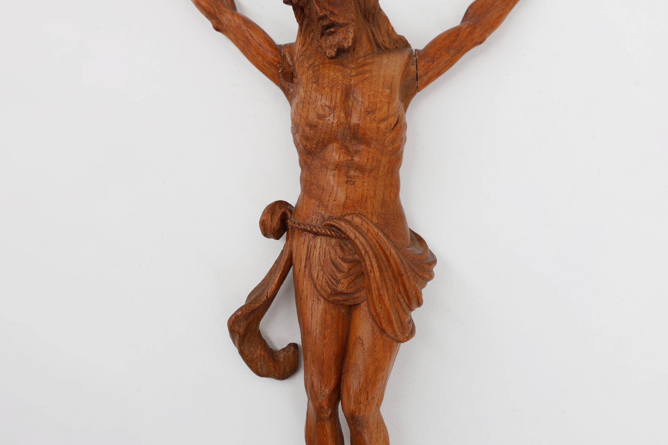 Hand carved oak crucifix or corpus Christi, Belgium ca. 1900