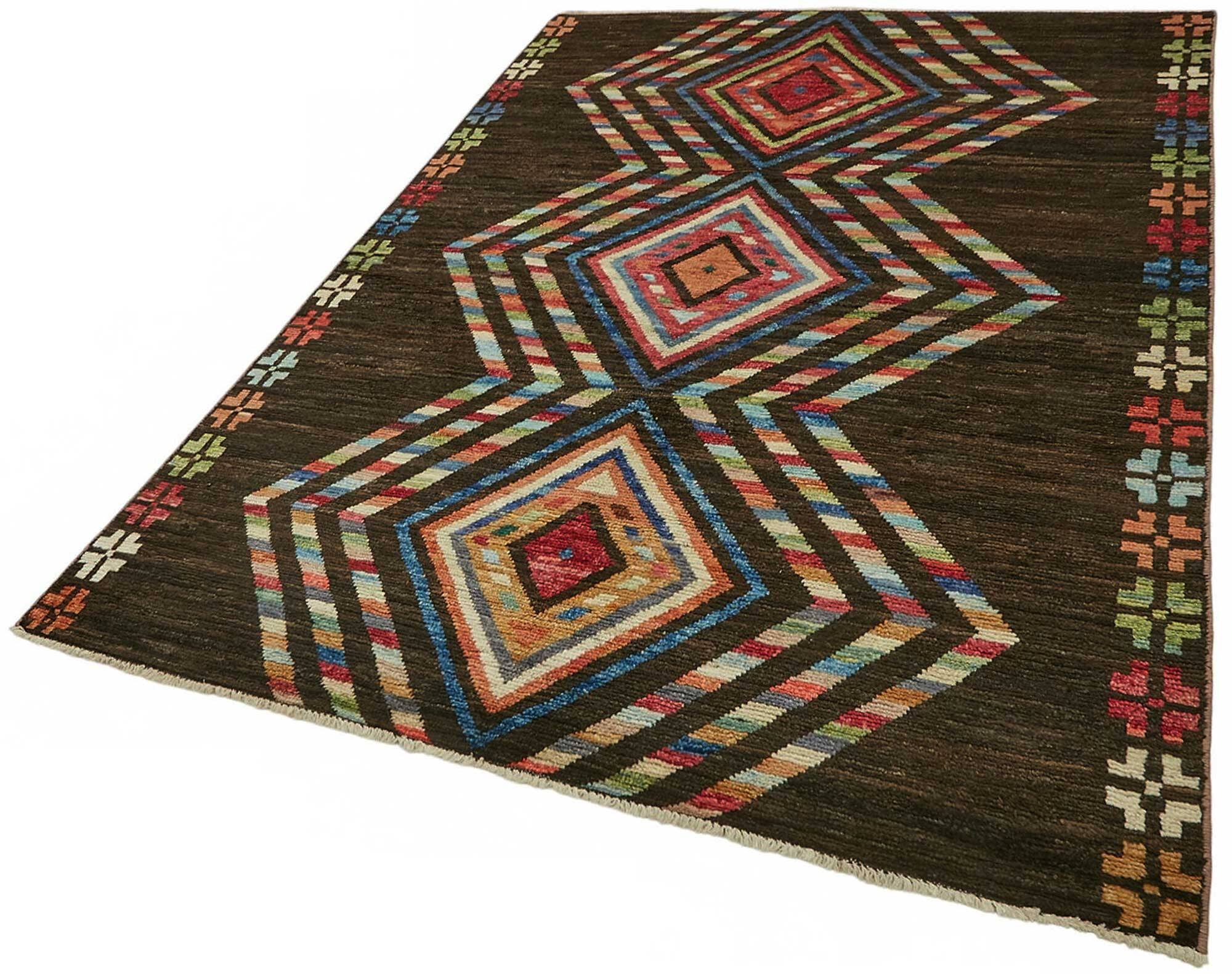 Hand-Knotted Tribal Unique 173 cm x 238 cm Brown Wool Carpet