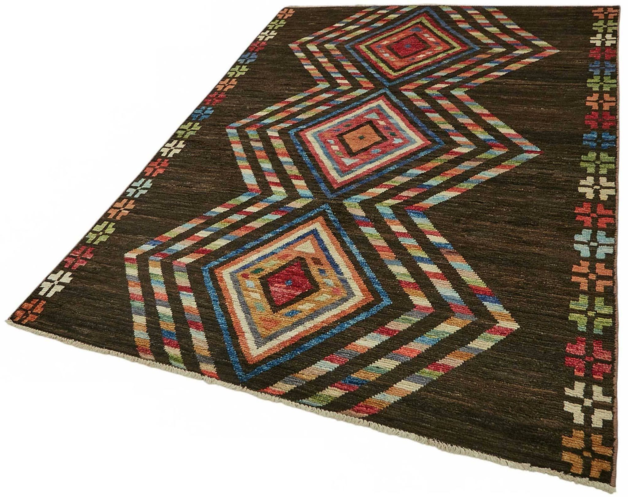 Hand-Knotted Tribal Unique 173 cm x 238 cm Brown Wool Carpet