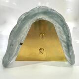 Pair of Modern Italian Brass and Murano Glass Textured Light Green Wall Sconce