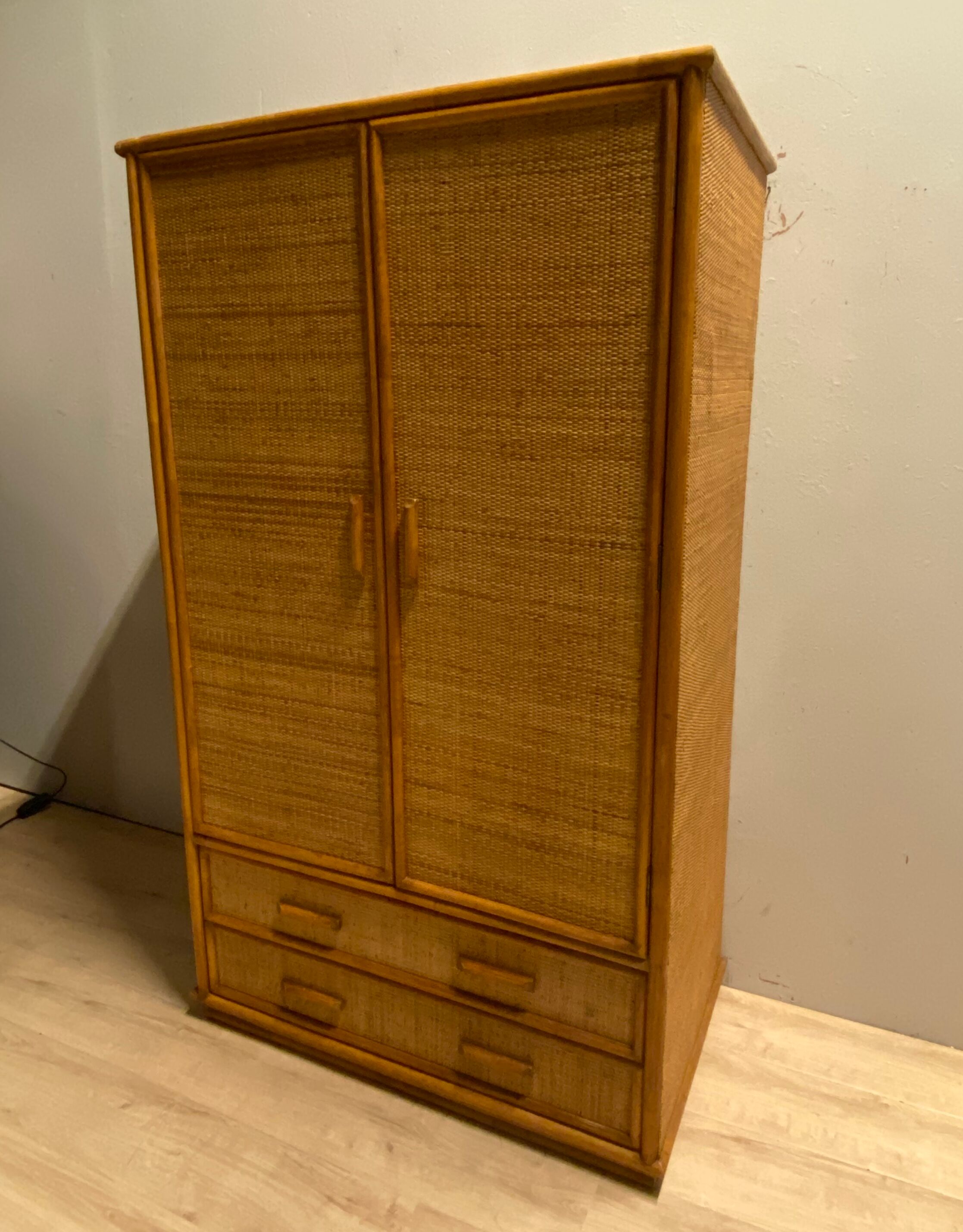 Vintage bamboo and rattan wardrobe, 1970s