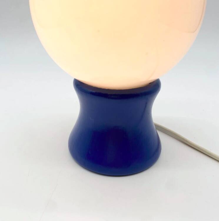 Lampe « Boule » bois laqué bleu, 1980s