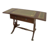 Table basse anglaise avec volets et plateau en cuir vert