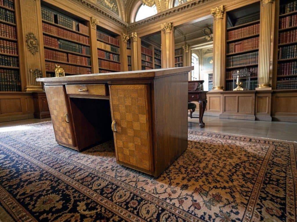 Bureau en bois vintage avec incrustation