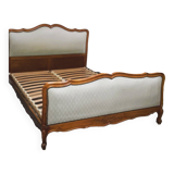 Cabinetmaker's bed frame and matching upholstered bedspread