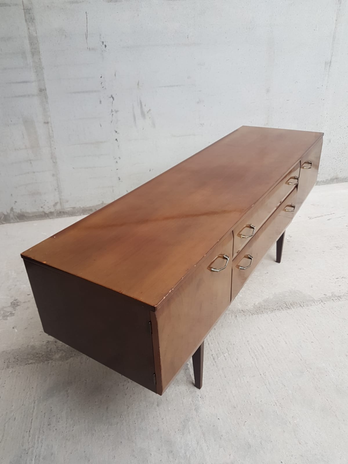 Vintage mid century walnut effect compact scandinavian sideboard