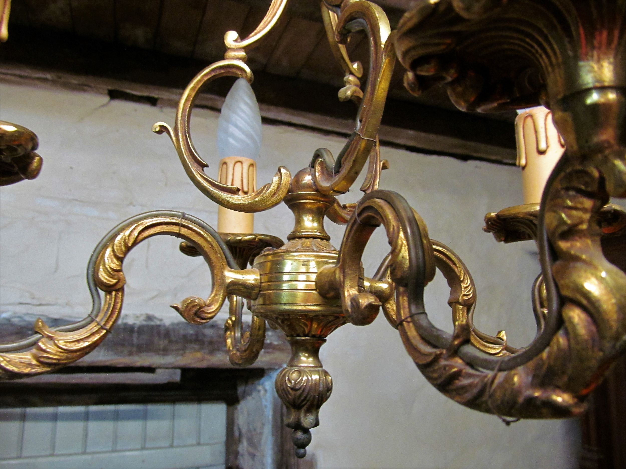 French vintage 4 branch bronze birdcage chandelier 5 arm ceiling fixture light chandelier FAL mfg