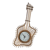 Vintage decorative wall clock Guitar in rattan bohemian style 77 cm - 1970s