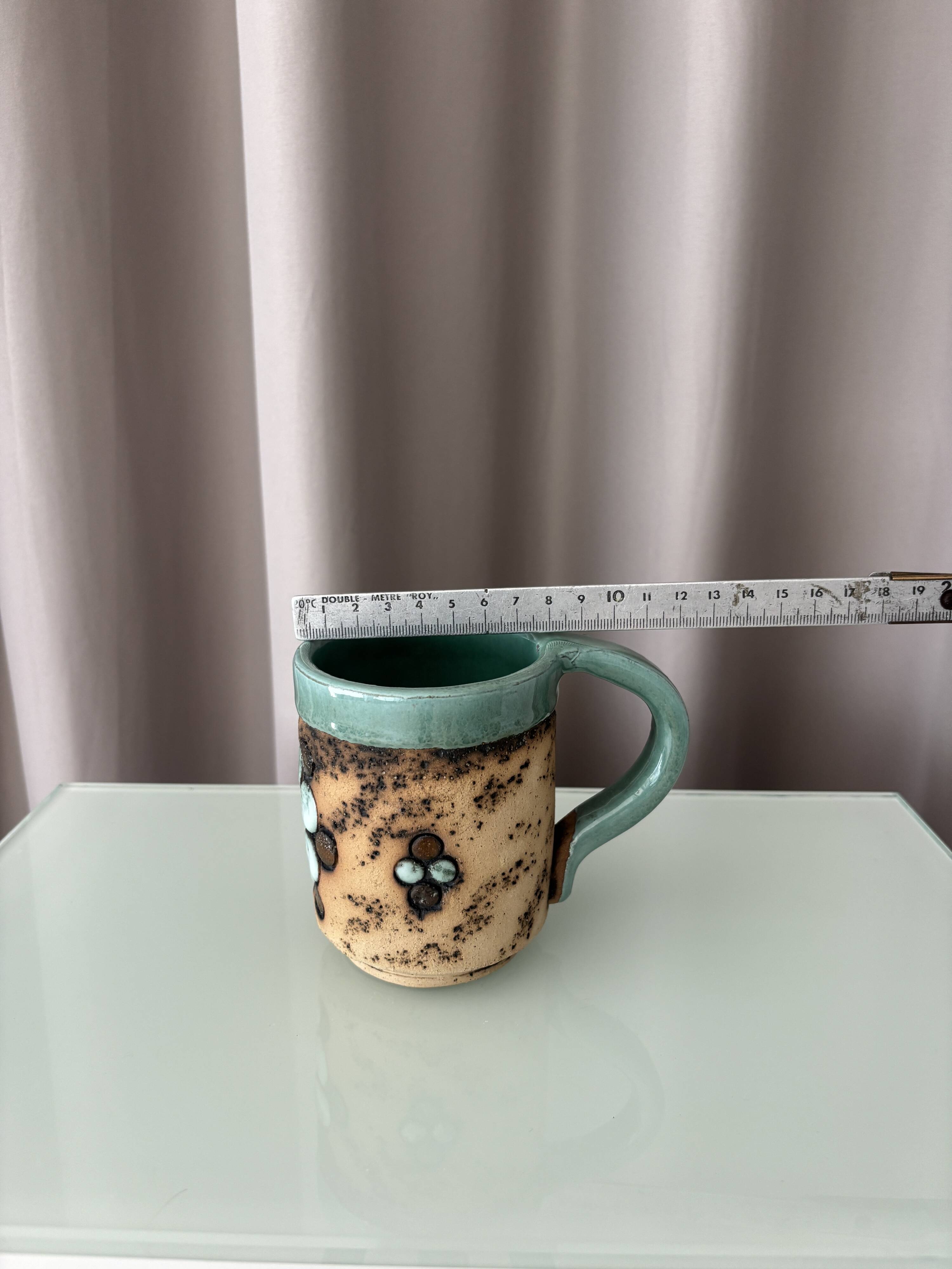 Vintage Handmade Studio Pottery Mug | Brutalist Floral Ceramic | 1970s