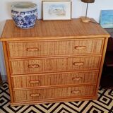 Commode rotin années 70-80