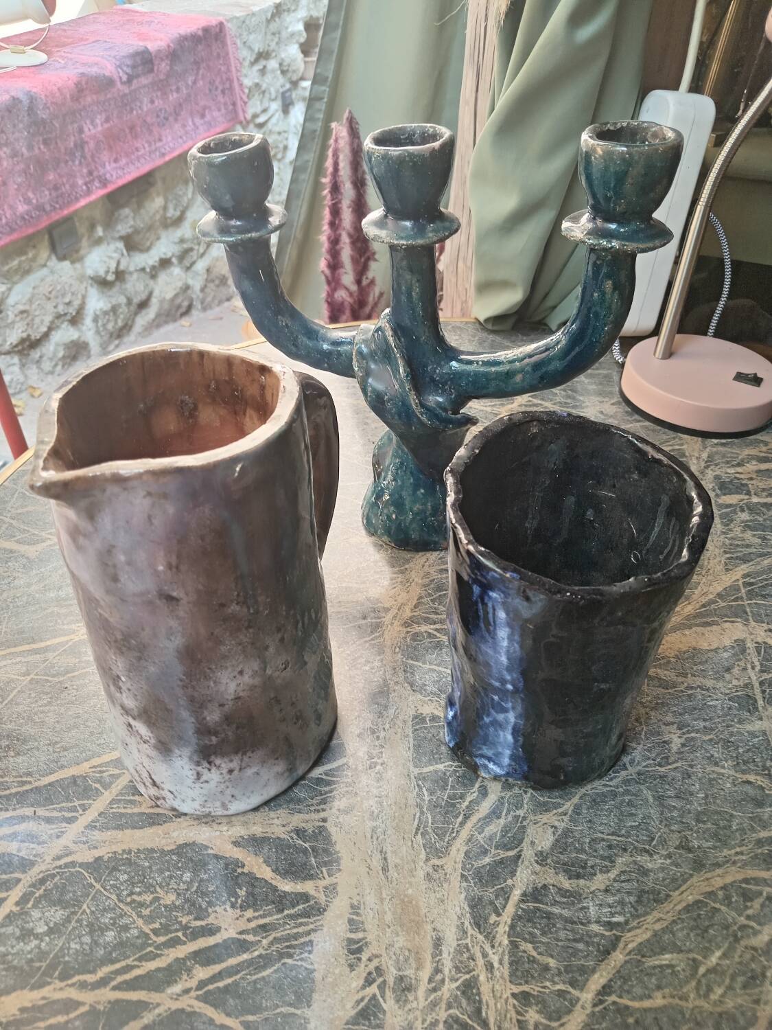 Three handcrafted ceramic items