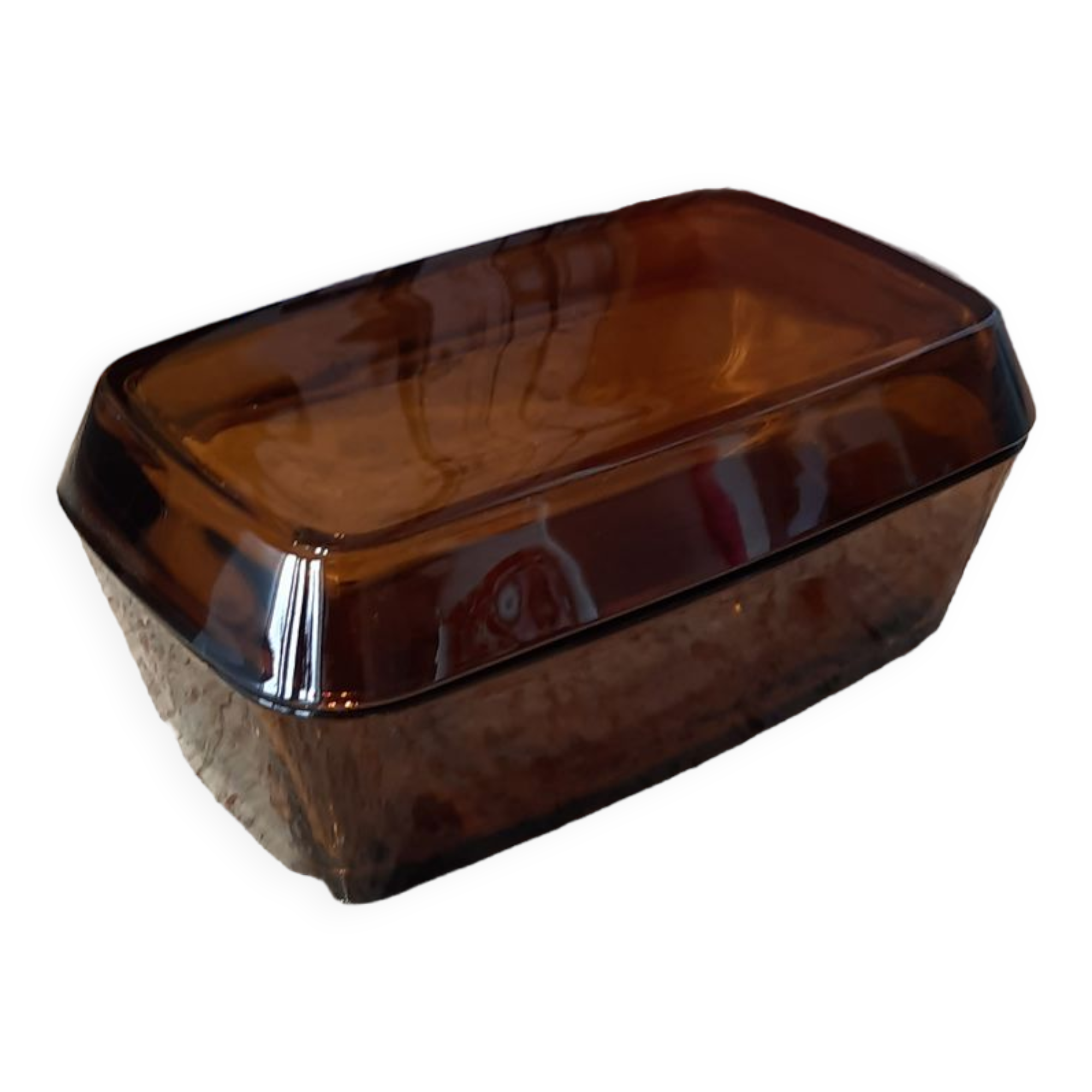 Beurrier en verre marron fumé Arcopal vintage