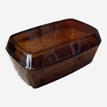 Smoked brown glass butter dish vintage Arcopal