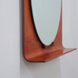 Mid century curved entryway teak mirror 1960s