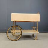 Desserte de bar italienne en peau de chèvre laquée et parchemin par Aldo Tura, années 1960