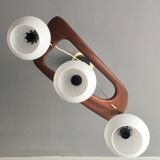 3-lamp suspension Rispal teak and opalines - 1950