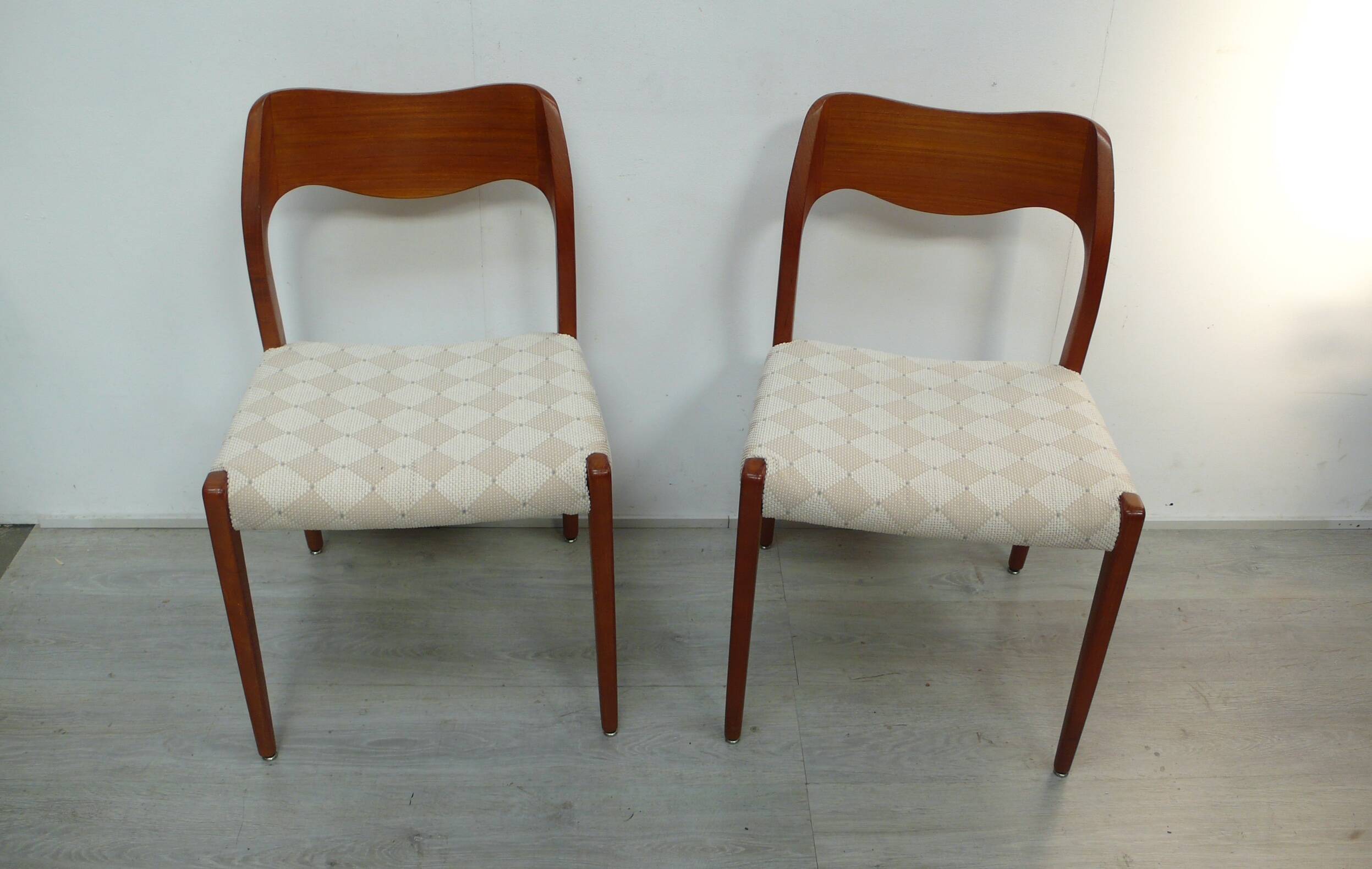 Two Teak Chairs Modell 71 by JLM Møllers Denmark, Niels Otto Møller 60s