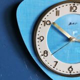Vintage formica clock asymmetrical silent wall clock "GC celestial blue"