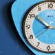 Vintage formica clock asymmetrical silent wall clock "GC celestial blue"