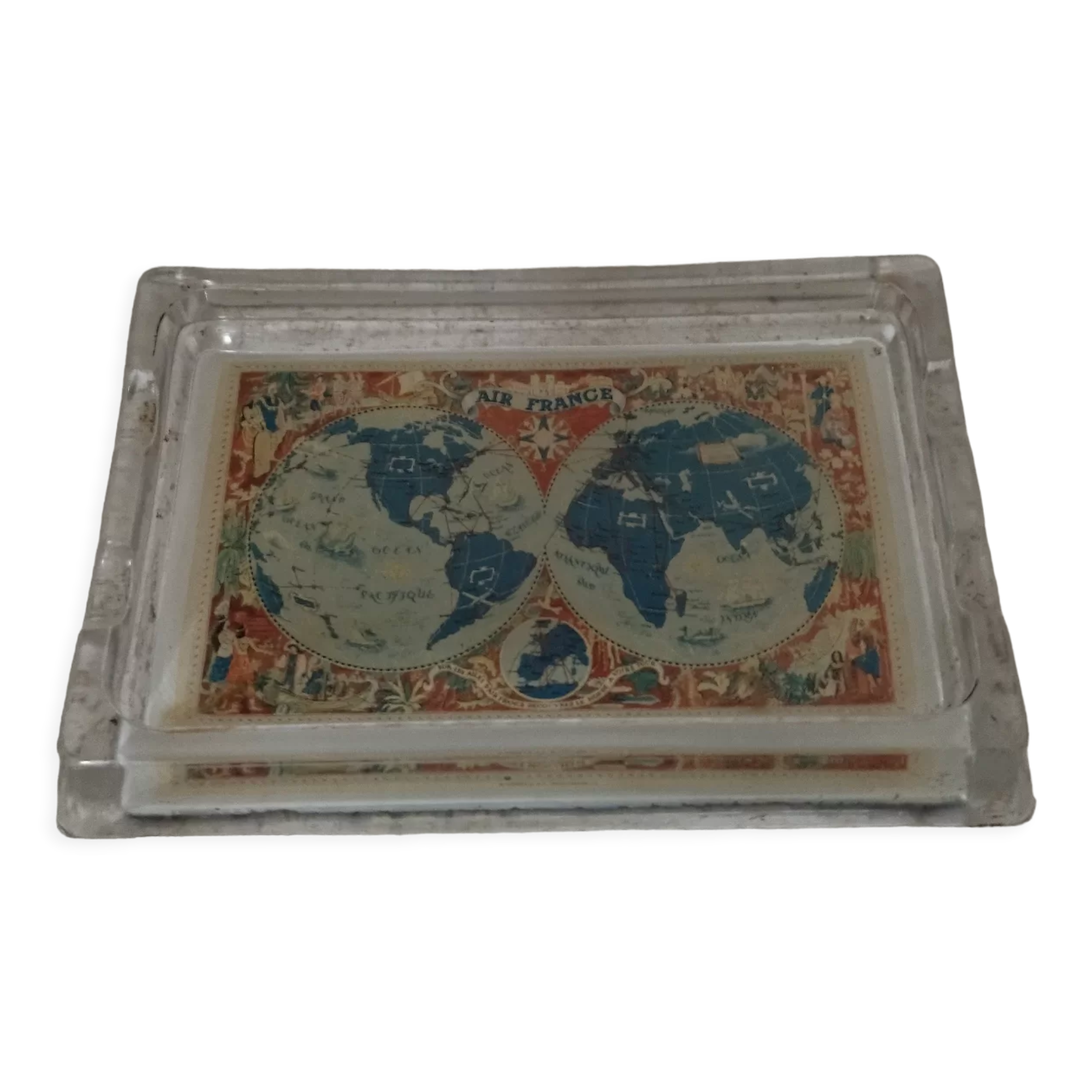 Ashtray Air France old glass planisphere