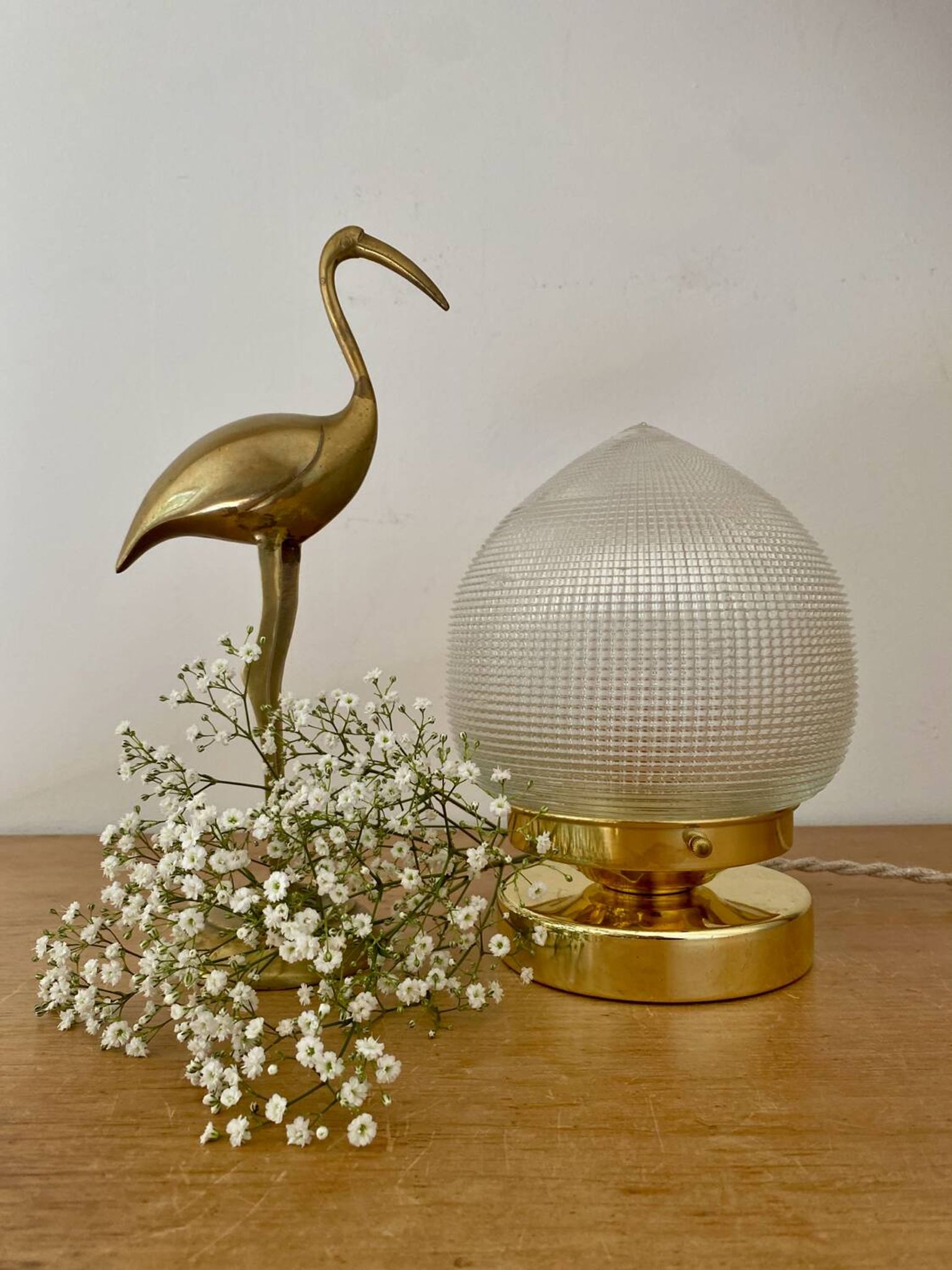 Vintage globe table lamp in holophane glass
